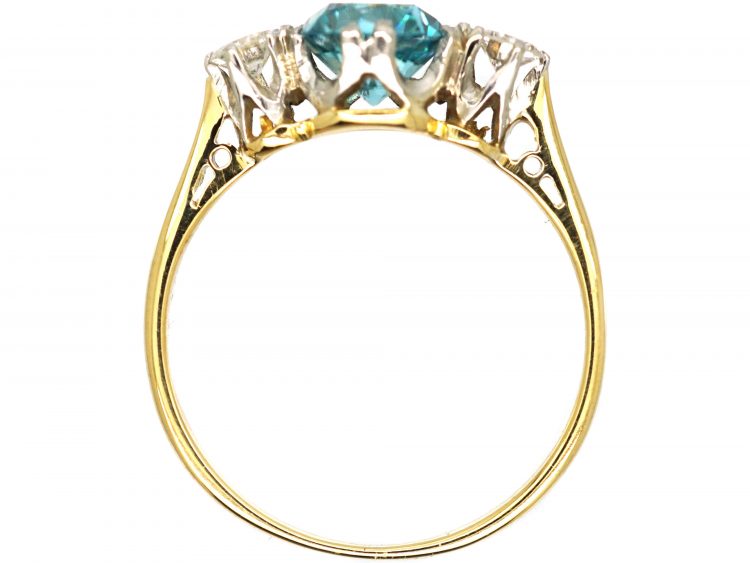 Art Deco 18ct Gold & Platinum, Zircon & Diamond Three Stone Ring