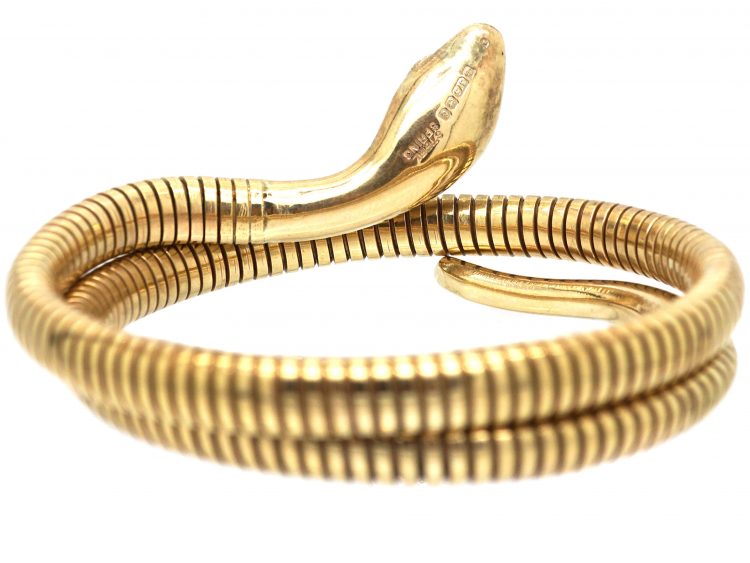 9ct Gold Snake Bangle with Emerald Eyes