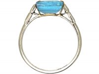 Art Deco Platinum, Baguette Diamond and Square Cut Aquamarine Ring