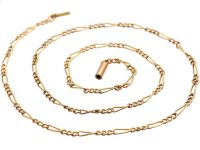Edwardian 9ct Gold Chain with Alternate Long Links & Trace Links