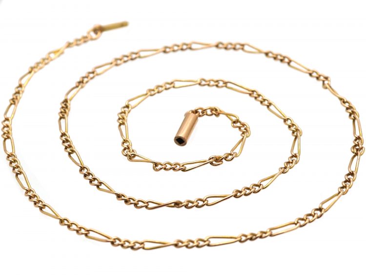 Edwardian 9ct Gold Chain with Alternate Long Links & Trace Links