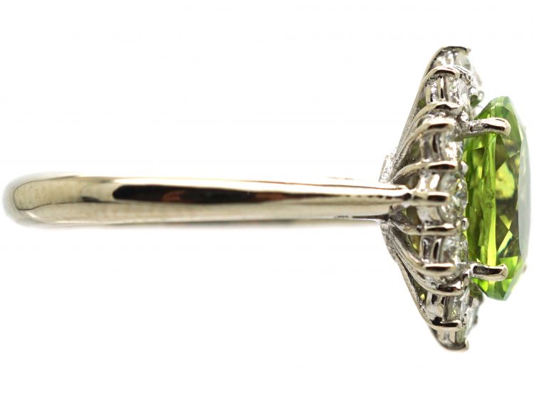 18ct White Gold, Peridot & Diamond Cluster Ring