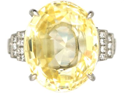 Platinum, Large Yellow Sapphire & Diamond Ring