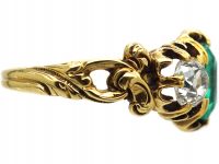 Victorian 18ct Gold, Emerald and Diamond Three Stone Ring