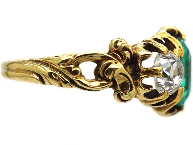 Victorian 18ct Gold, Emerald and Diamond Three Stone Ring