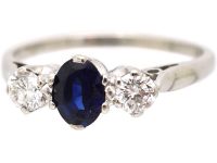 18ct White Gold, Sapphire & Diamond Three Stone Ring