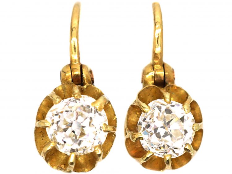 Edwardian 18ct Gold, Claw Set Old Mine Cut Diamond Solitaire Earrings