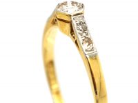 Art Deco 18ct Gold & Platinum Diamond Solitaire Ring with Diamond Set Shoulders