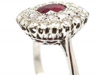 Retro 18ct White Gold, Ruby and Diamond Double Row Cluster Ring