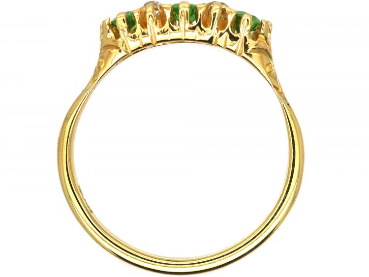 Edwardian 18ct Gold, Green Garnet & Diamond Three Stone Ring