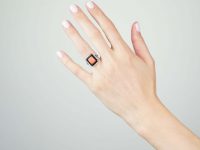 Art Deco 18ct White Gold Coral, Onyx and Diamond Ring