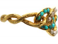 Regency 15ct Gold, Natural Split Pearl & Turquoise Circles Ring