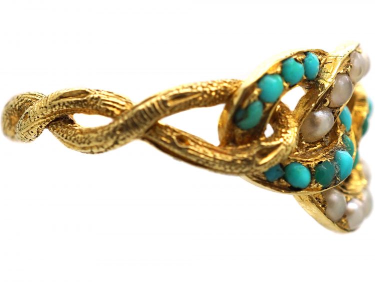 Regency 15ct Gold, Natural Split Pearl & Turquoise Circles Ring