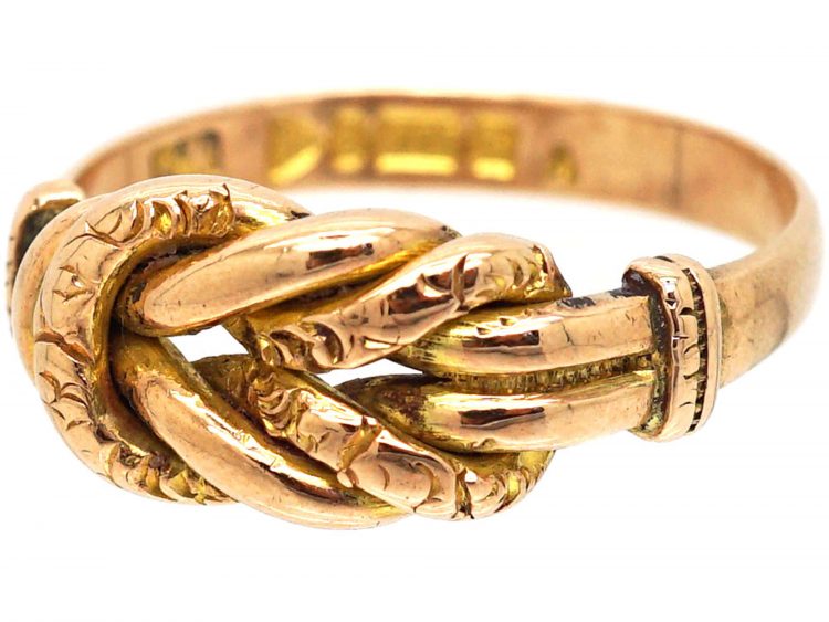 Edwardian 9ct Gold Knot Ring with Plain & Engraved Detail
