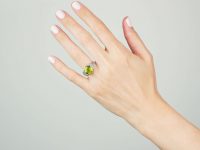 French Art Deco Platinum, Peridot & Diamond Ring