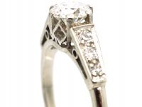 Art Deco Platinum, Diamond Solitaire Ring with Diamond Set Shoulders