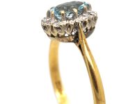 18ct Gold, Aquamarine & Diamond Oval Cluster Ring