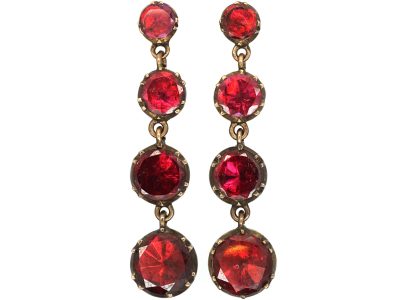 Georgian 9ct Gold Flat Cut Garnet Drop Earrings