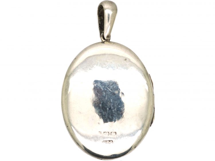 Victorian Oval Silver Locket with Ivy Leaf Detail