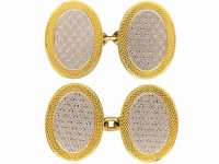 Art Deco 18ct Gold & Platinum Oval Cufflinks with Engine Turned Detail