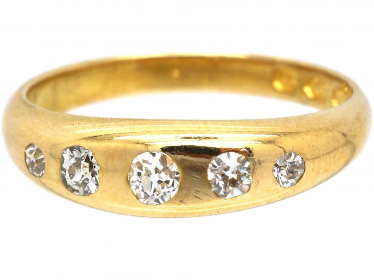 Victorian 18ct Gold, Five Stone Rub Over Set Diamond Ring