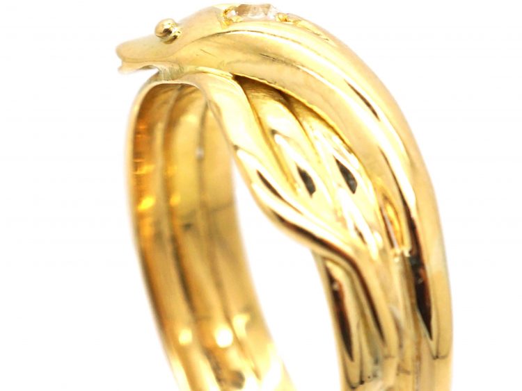 Edwardian 18ct Gold Snake Ring set with a Diamond