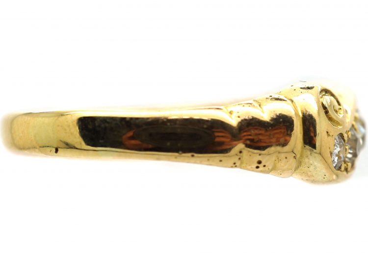 Edwardian 18ct Gold Five Stone Diamond Scroll Design Ring