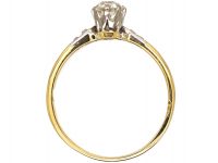 Art Deco 18ct Gold & Platinum, Diamond Solitaire Ring with Diamond Set Shoulders