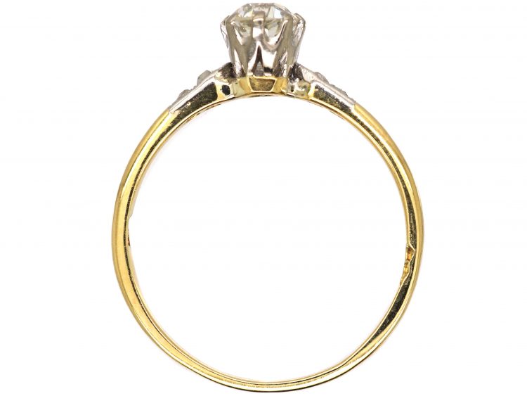 Art Deco 18ct Gold & Platinum, Diamond Solitaire Ring with Diamond Set Shoulders