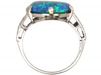 Art Deco Platinum, Black Opal & Diamond Ring