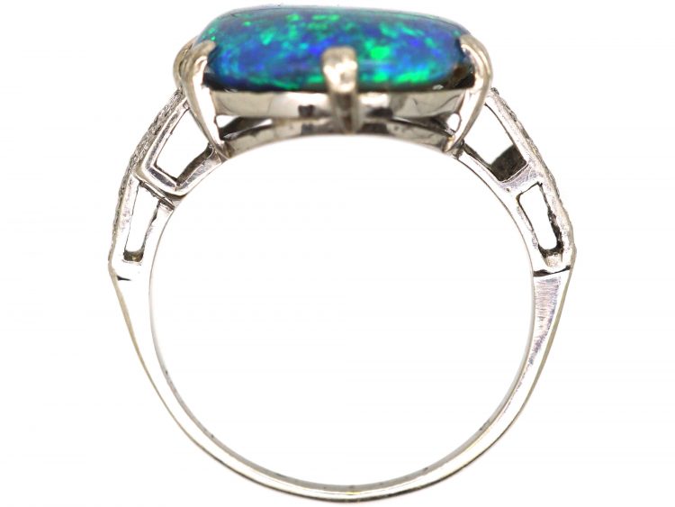 Art Deco Platinum, Black Opal & Diamond Ring