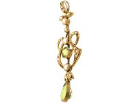 Art Nouveau 15ct Gold, Peridot & Natural Split Pearls Pendant