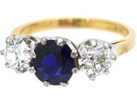 18ct Gold & Platinum, Sapphire & Diamond Three Stone Ring