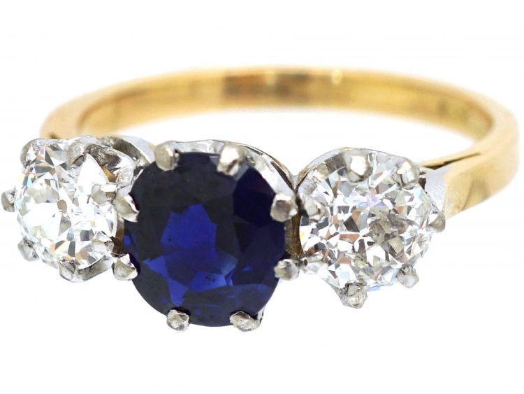 18ct Gold & Platinum, Sapphire & Diamond Three Stone Ring