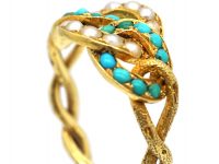 Regency 15ct Gold, Natural Split Pearl & Turquoise Circles Ring