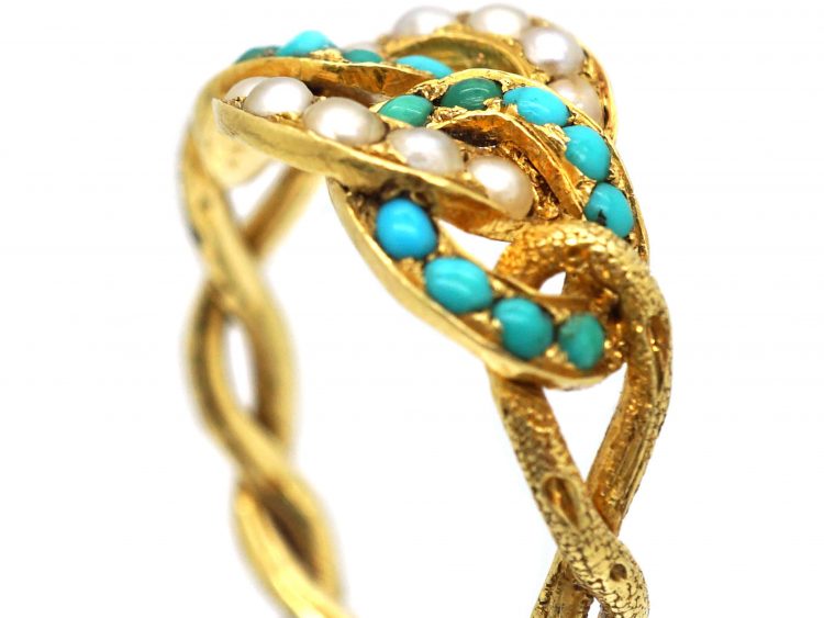 Regency 15ct Gold, Natural Split Pearl & Turquoise Circles Ring