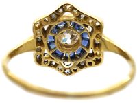 Art Deco 18ct Gold and Platinum, Sapphire and Diamond Target Ring