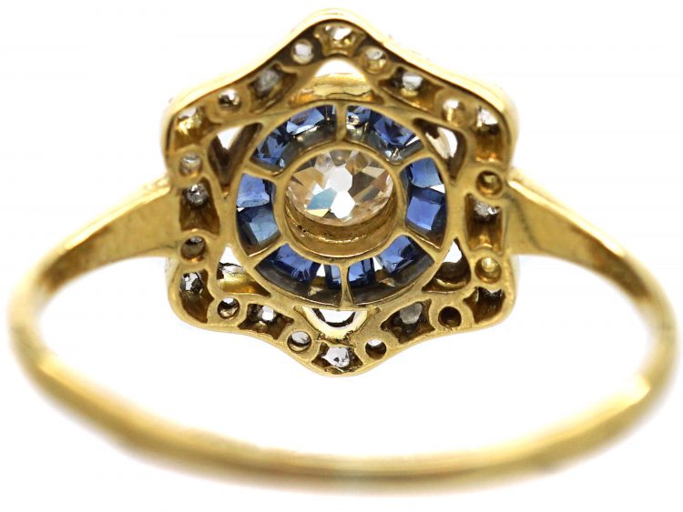 Art Deco 18ct Gold and Platinum, Sapphire and Diamond Target Ring