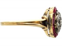 Art Deco 18ct Gold and Platinum, Ruby and Diamond Target Cluster Ring