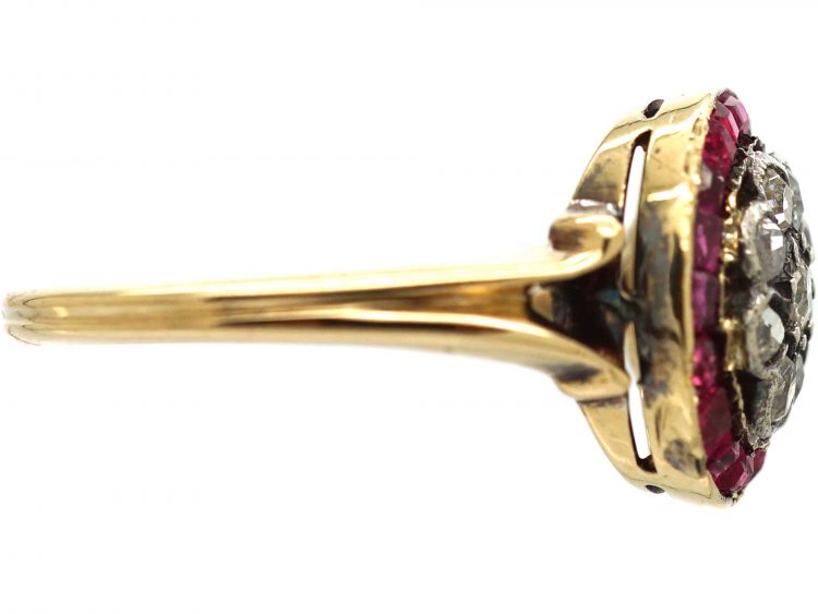 Art Deco 18ct Gold and Platinum, Ruby and Diamond Target Cluster Ring