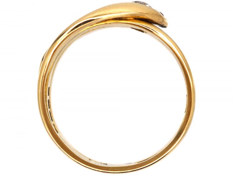 Victorian 18ct Gold Snake Ring with Diamond & Ruby Eyes