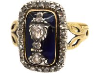 Georgian 15ct Gold & Silver, Rose Diamond & Blue Glass Urn Ring