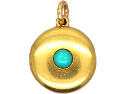 Edwardian 15ct Gold Round Locket set with Turquoise Representing Forget me Not