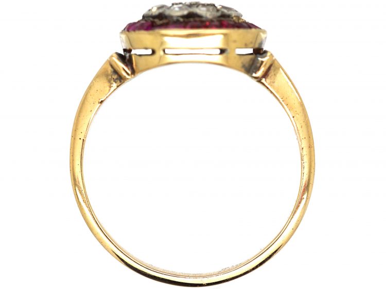 Art Deco 18ct Gold and Platinum, Ruby and Diamond Target Cluster Ring