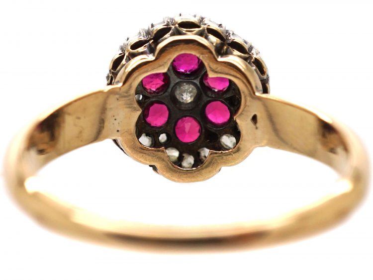 Edwardian 18ct Gold, Ruby and Diamond Cluster Ring