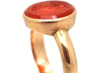 Edwardian 15ct Gold Carnelian Ring with Intaglio of Hellenistic Attic Helmeted Warrior