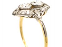 Art Deco 18ct Gold & Platinum, Two Stone Diamond Ornate Ring