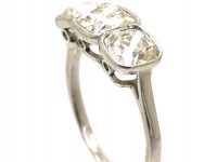 Art Deco Platinum, Large Three Stone Cushion Cut Diamond Ring