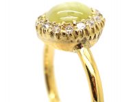 Edwardian 18ct Gold Cats-Eye Chrysoberyl & Diamond Cluster Ring