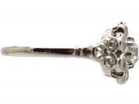 Edwardian 18ct White Gold, Diamond Daisy Cluster Ring with Triple Diamond Set Shoulders